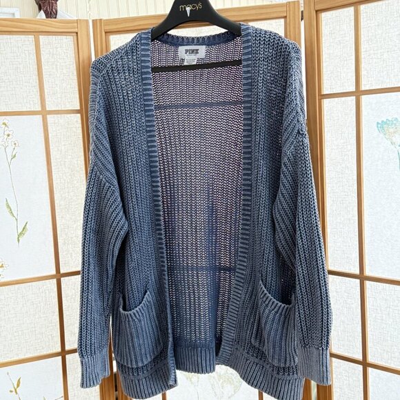 Victoria's Secret Pink Blue Washed open front Cardigan Boho Cozy Chunky - Picture 4 of 6